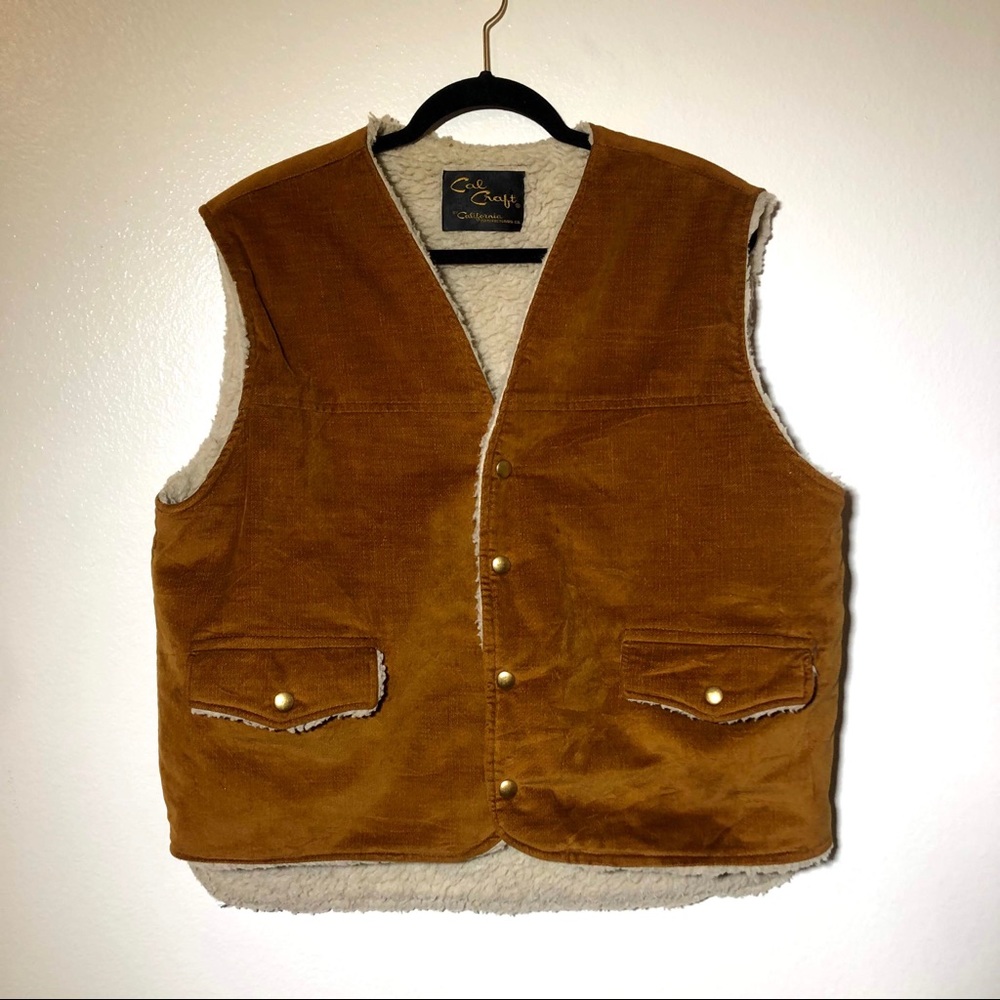 Mens Vintage Sherpa Lined Trucker Vest Cal Craft